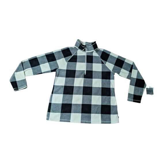 Eddie Bauer Tops - Eddie Bauer Black Plaid Womens Large 1/4 Zip Fleece NWT
